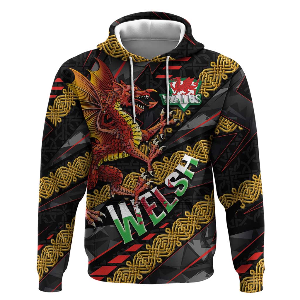 Welsh Celtic Hoodie Wales Y Ddraig Goch with Celtic Knot Sporty LT03