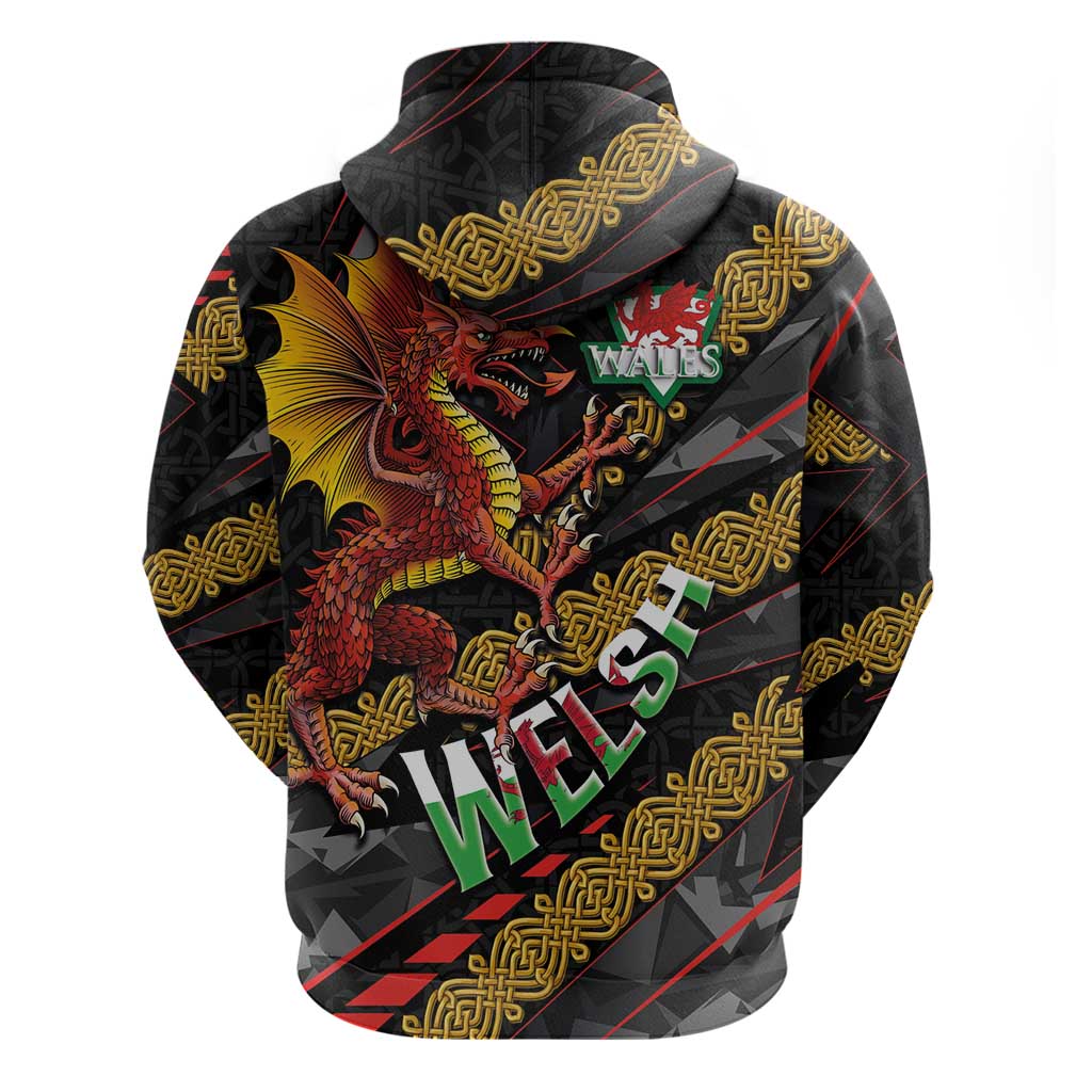 Welsh Celtic Hoodie Wales Y Ddraig Goch with Celtic Knot Sporty LT03