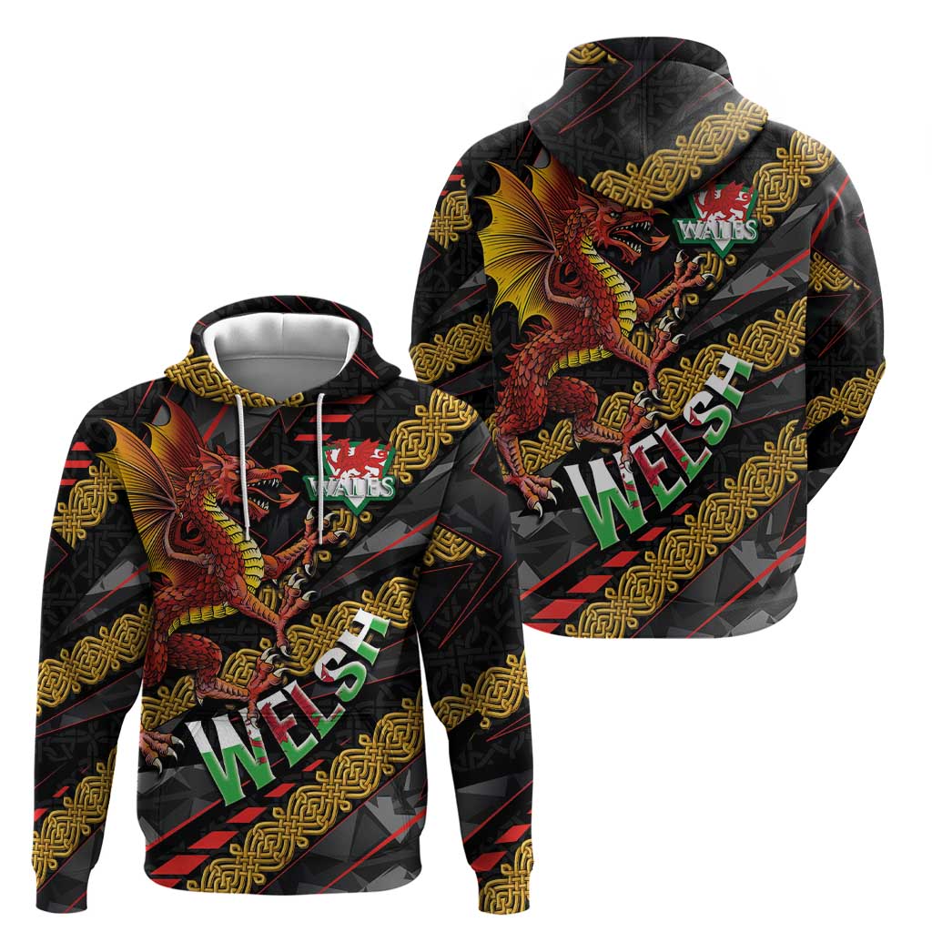 Welsh Celtic Hoodie Wales Y Ddraig Goch with Celtic Knot Sporty LT03