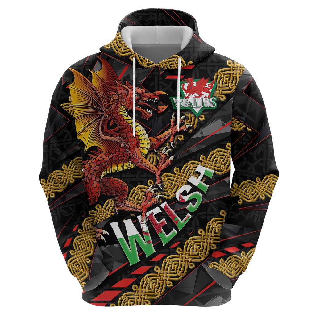 Welsh Celtic Hoodie Wales Y Ddraig Goch with Celtic Knot Sporty LT03
