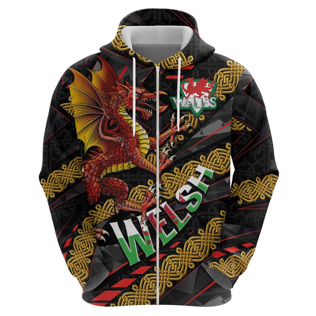 Welsh Celtic Hoodie Wales Y Ddraig Goch with Celtic Knot Sporty LT03