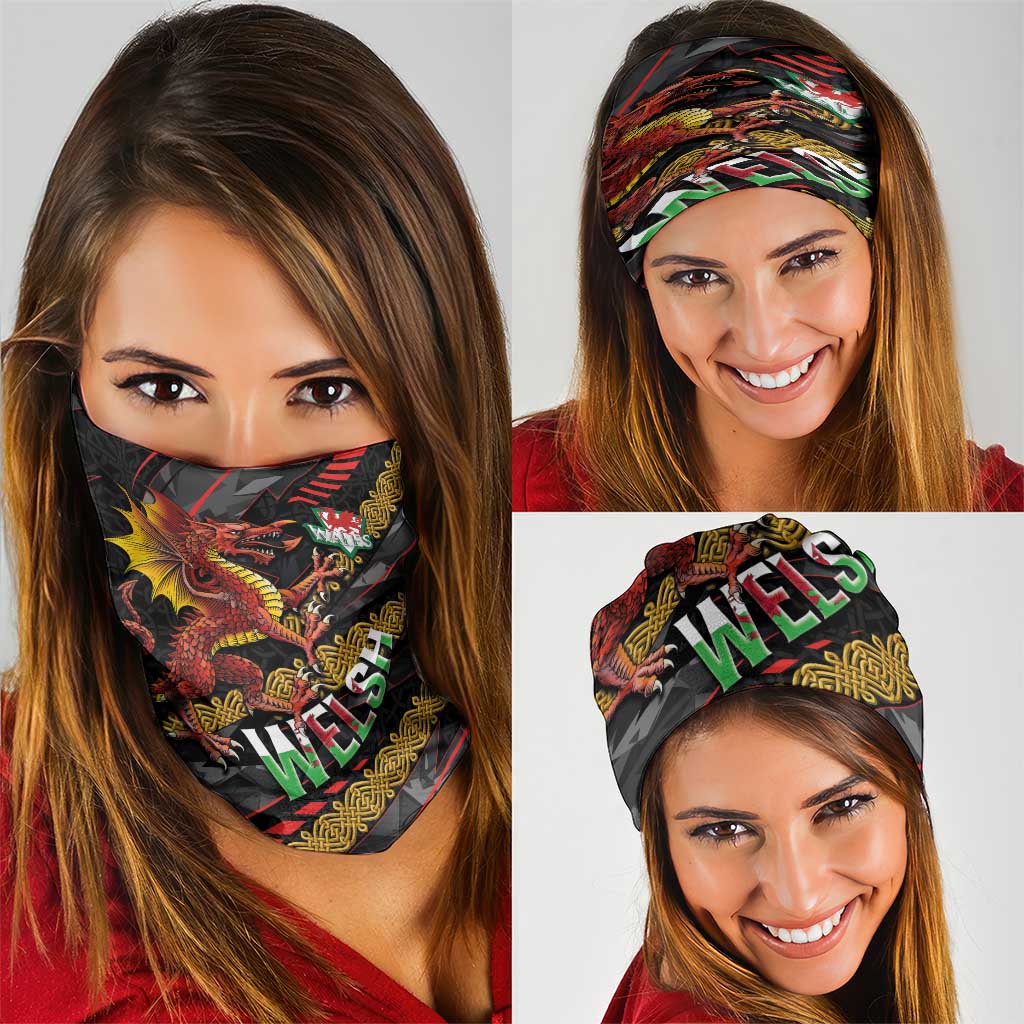 Welsh Celtic Neck Gaiter Wales Y Ddraig Goch with Celtic Knot Sporty LT03