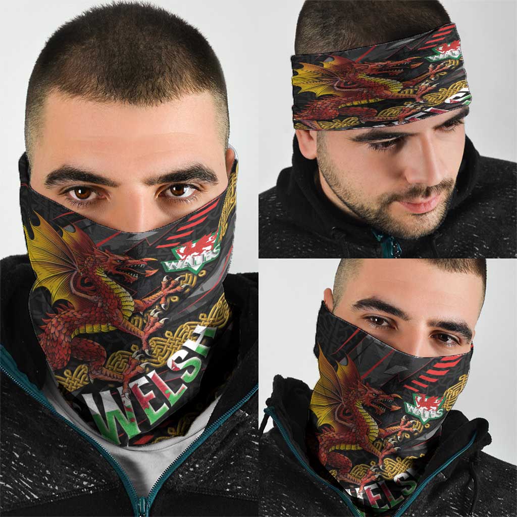 Welsh Celtic Neck Gaiter Wales Y Ddraig Goch with Celtic Knot Sporty LT03
