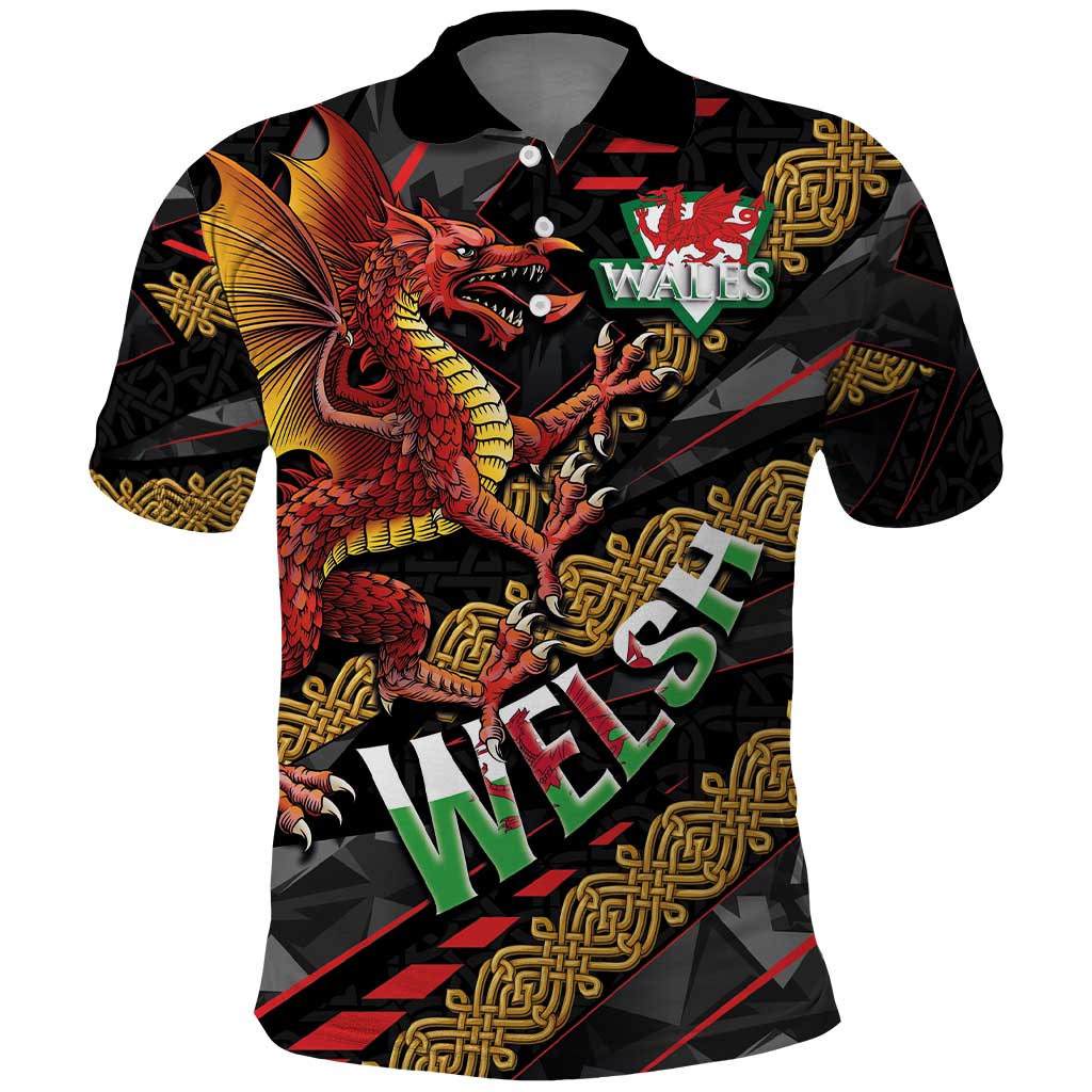 Welsh Celtic Polo Shirt Wales Y Ddraig Goch with Celtic Knot Sporty LT03