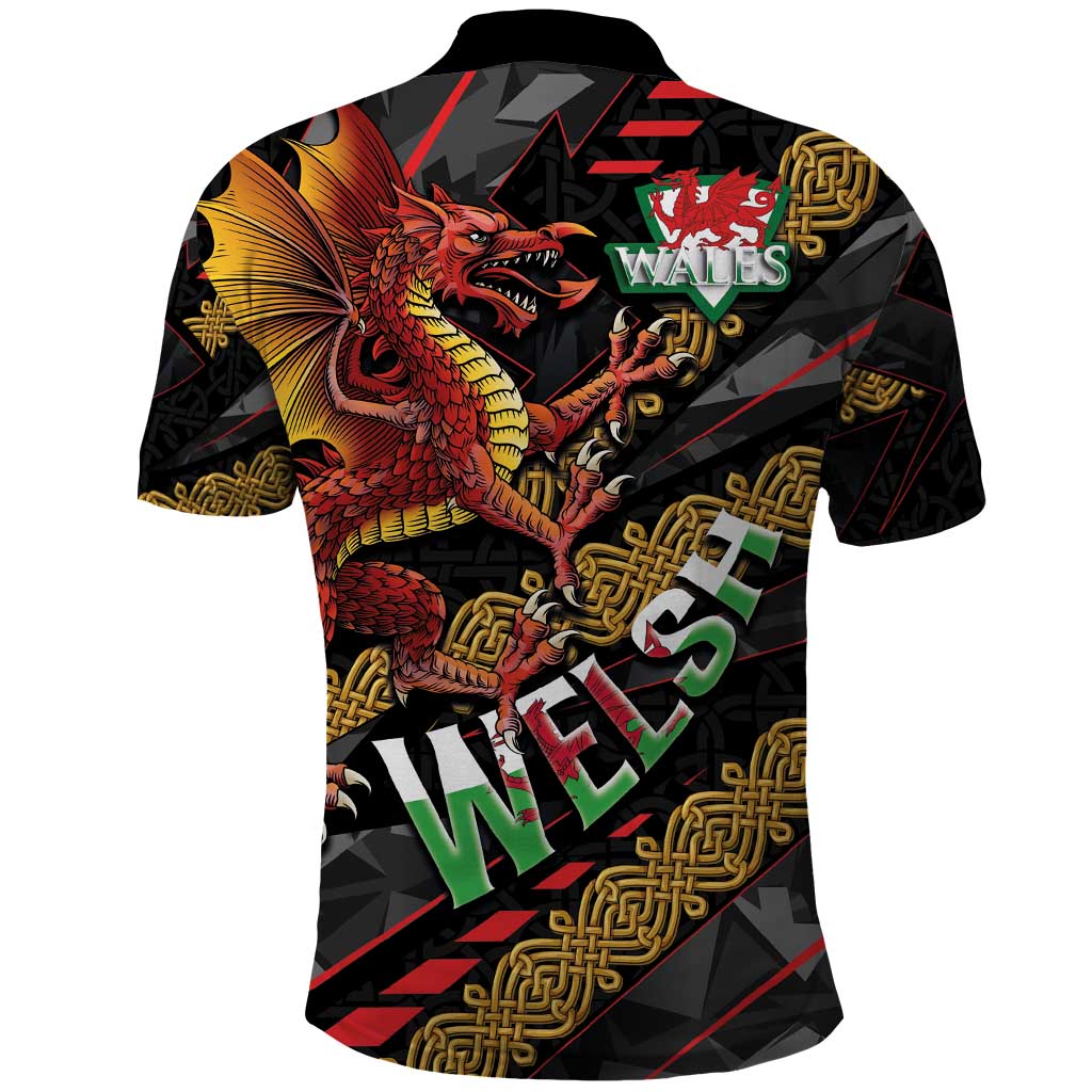 Welsh Celtic Polo Shirt Wales Y Ddraig Goch with Celtic Knot Sporty LT03