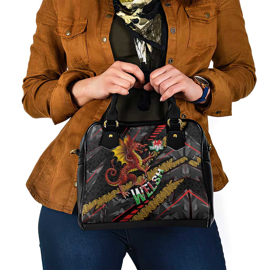 Welsh Celtic Shoulder Handbag Wales Y Ddraig Goch with Celtic Knot Sporty LT03