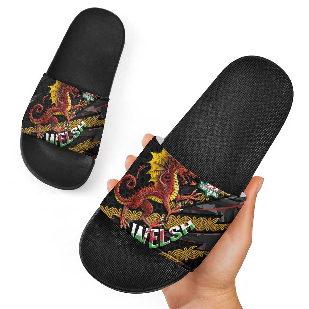 Welsh Celtic Slide Sandals Wales Y Ddraig Goch with Celtic Knot Sporty LT03