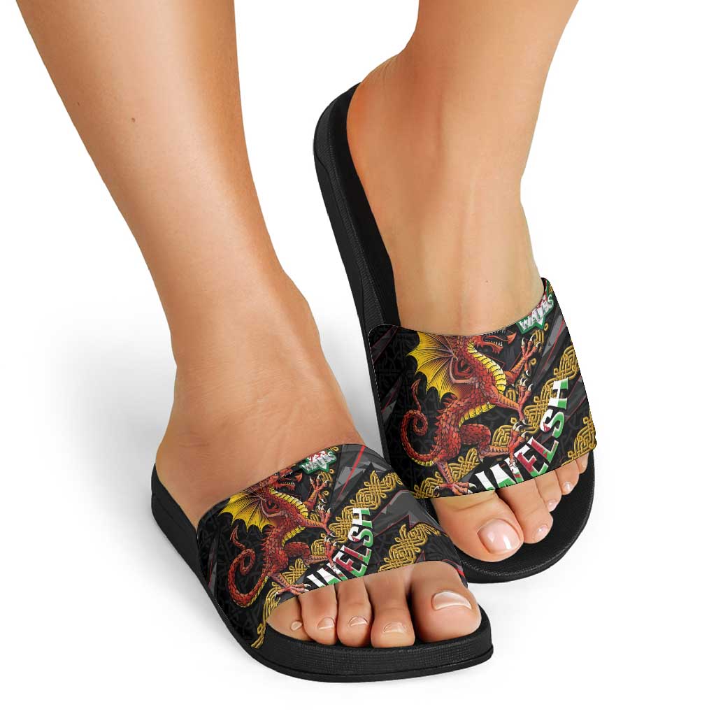 Welsh Celtic Slide Sandals Wales Y Ddraig Goch with Celtic Knot Sporty LT03
