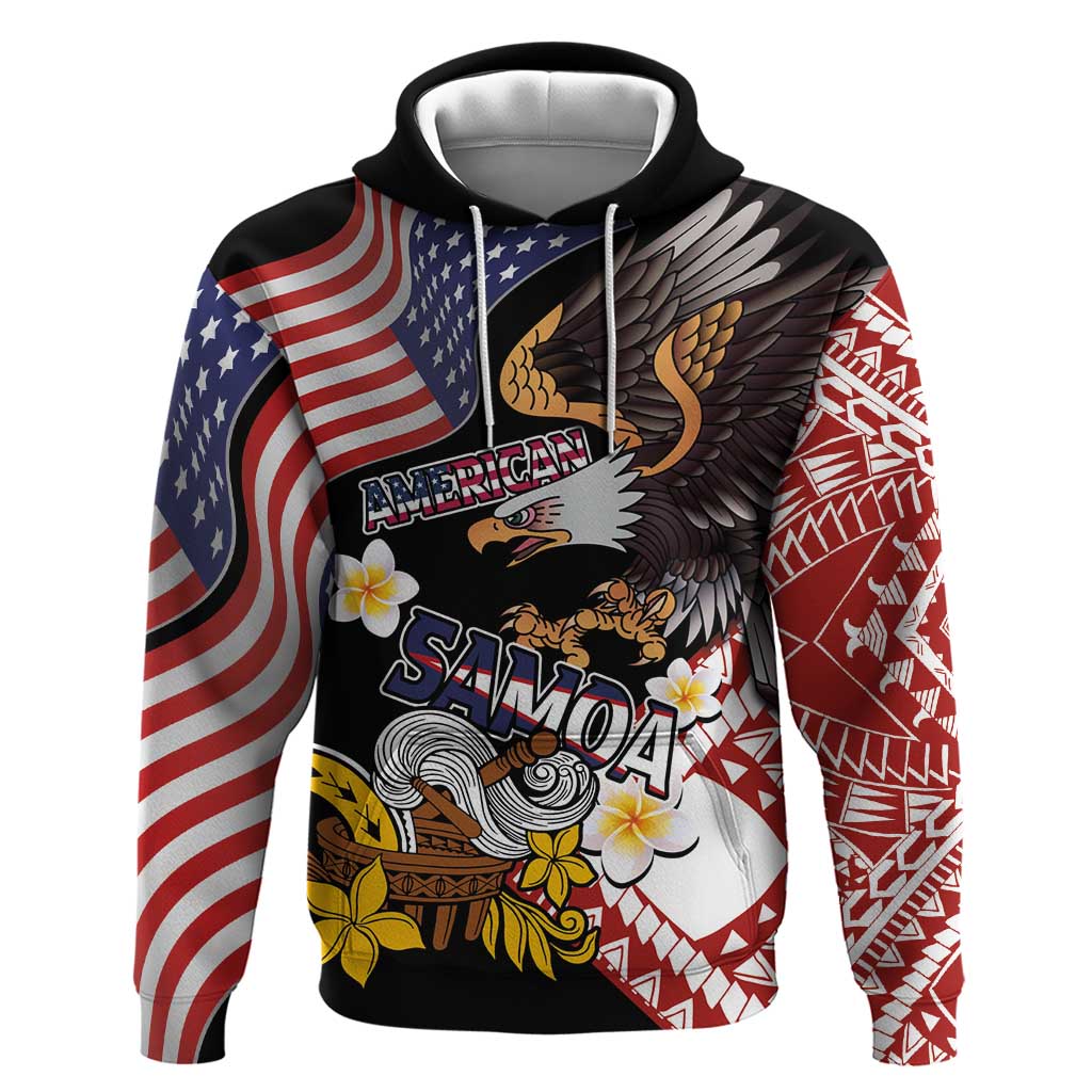 United States and American Samoa Together Hoodie Bald Eagle and Polynesian Traditional Culture with Plumeria LT03