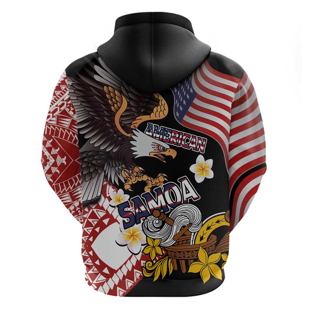 United States and American Samoa Together Hoodie Bald Eagle and Polynesian Traditional Culture with Plumeria LT03