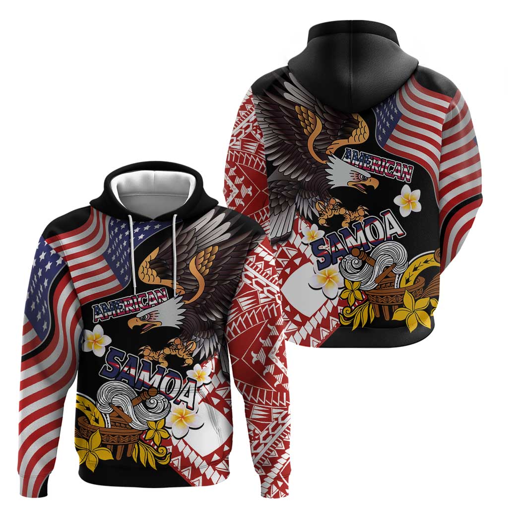 United States and American Samoa Together Hoodie Bald Eagle and Polynesian Traditional Culture with Plumeria LT03