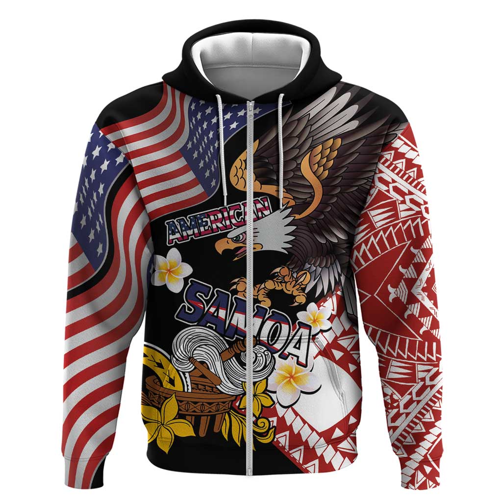 United States and American Samoa Together Hoodie Bald Eagle and Polynesian Traditional Culture with Plumeria LT03