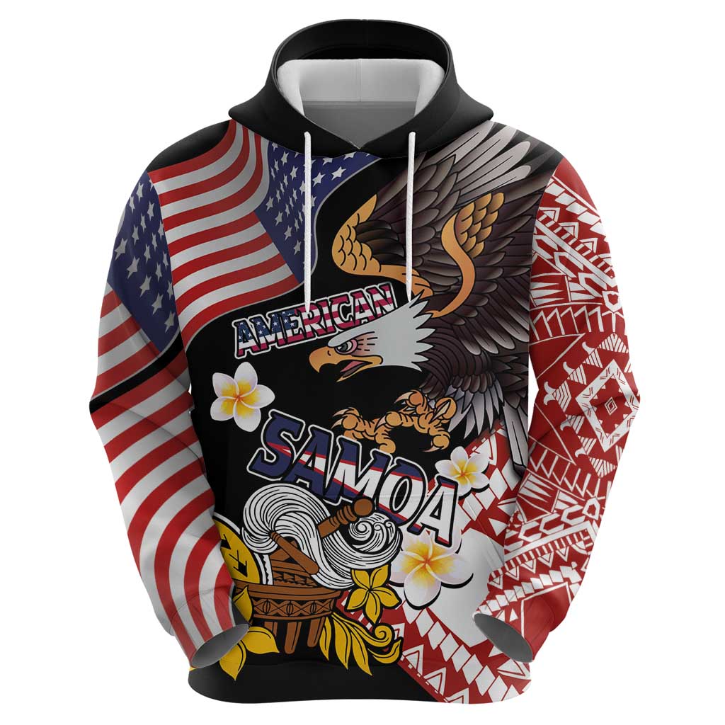United States and American Samoa Together Hoodie Bald Eagle and Polynesian Traditional Culture with Plumeria LT03