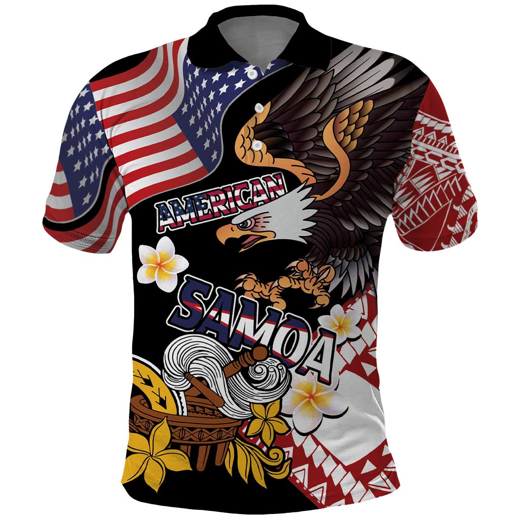 United States and American Samoa Together Polo Shirt Bald Eagle and Polynesian Traditional Culture with Plumeria LT03