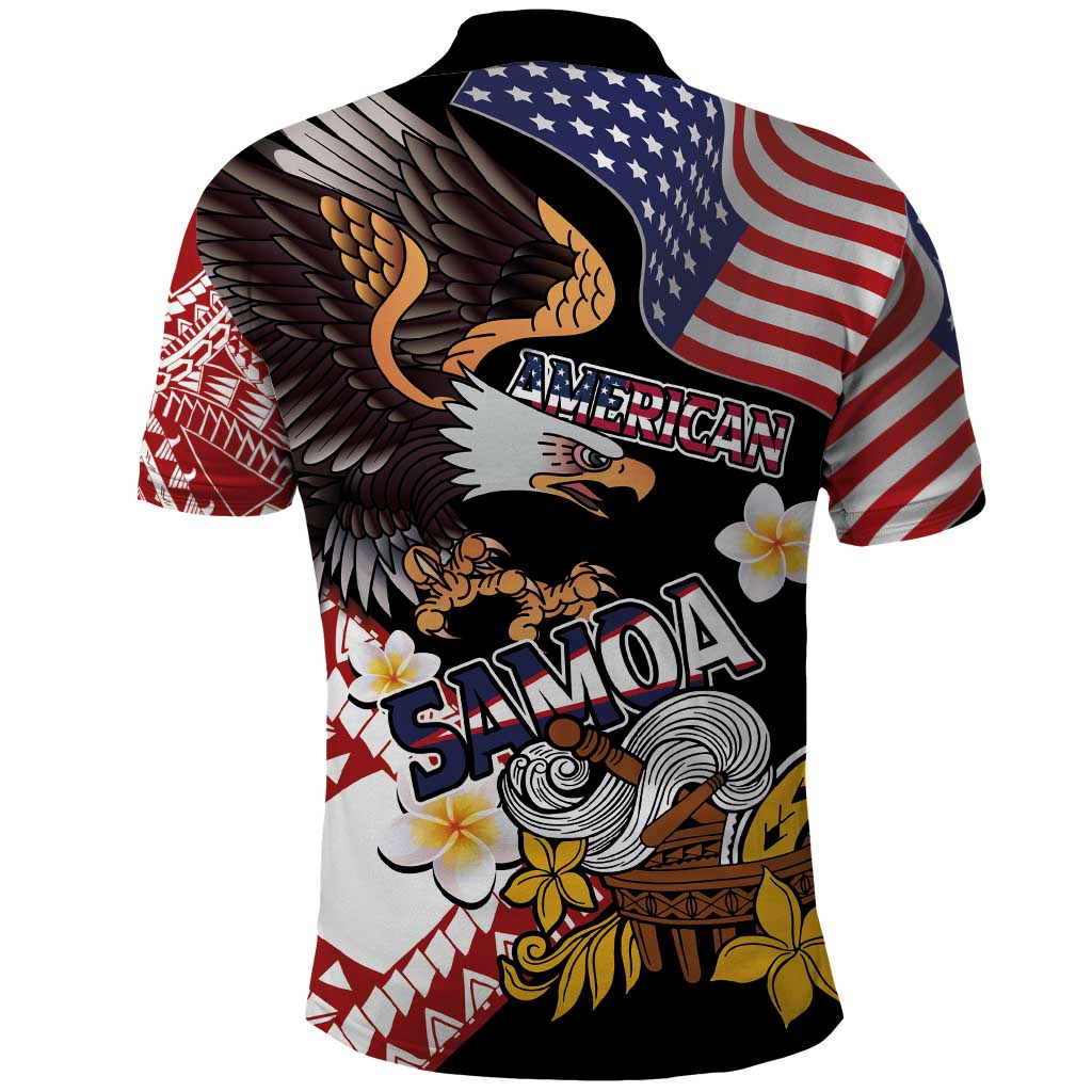 United States and American Samoa Together Polo Shirt Bald Eagle and Polynesian Traditional Culture with Plumeria LT03