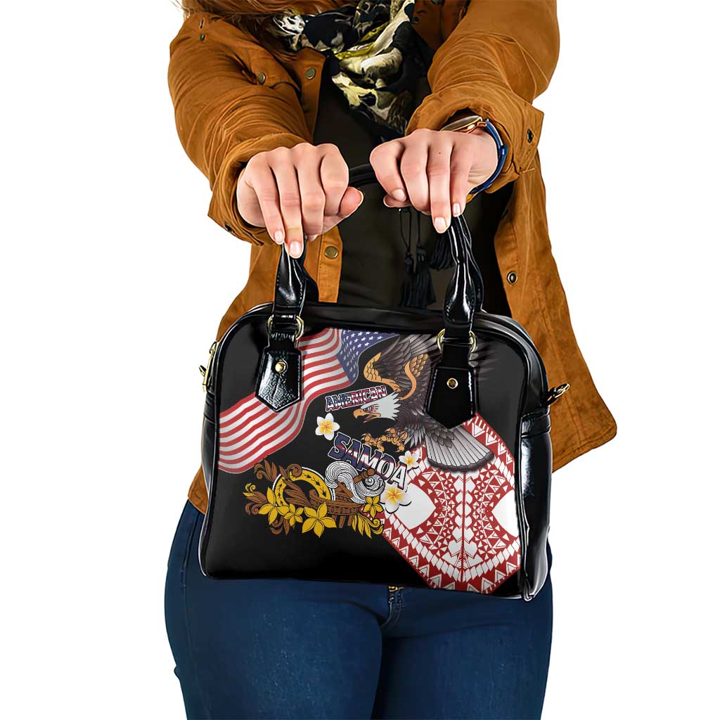 United States and American Samoa Together Shoulder Handbag Bald Eagle and Polynesian Traditional Culture with Plumeria LT03