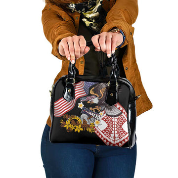 United States and American Samoa Together Shoulder Handbag Bald Eagle and Polynesian Traditional Culture with Plumeria LT03