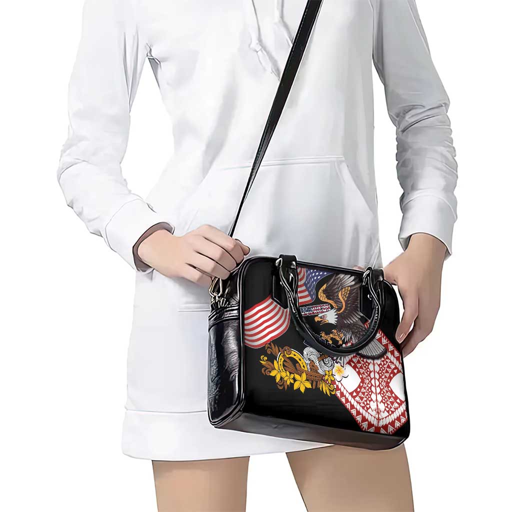 United States and American Samoa Together Shoulder Handbag Bald Eagle and Polynesian Traditional Culture with Plumeria LT03