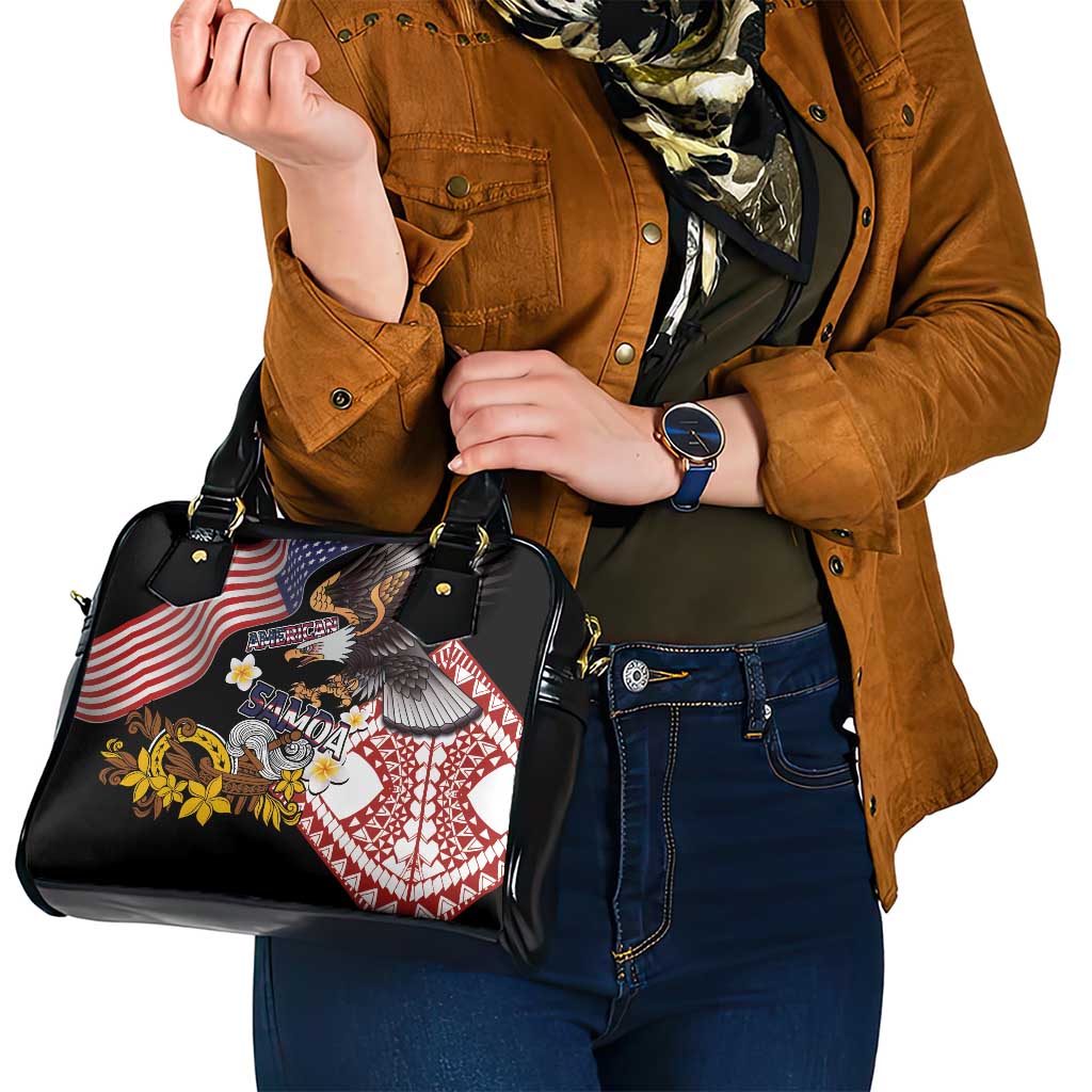United States and American Samoa Together Shoulder Handbag Bald Eagle and Polynesian Traditional Culture with Plumeria LT03