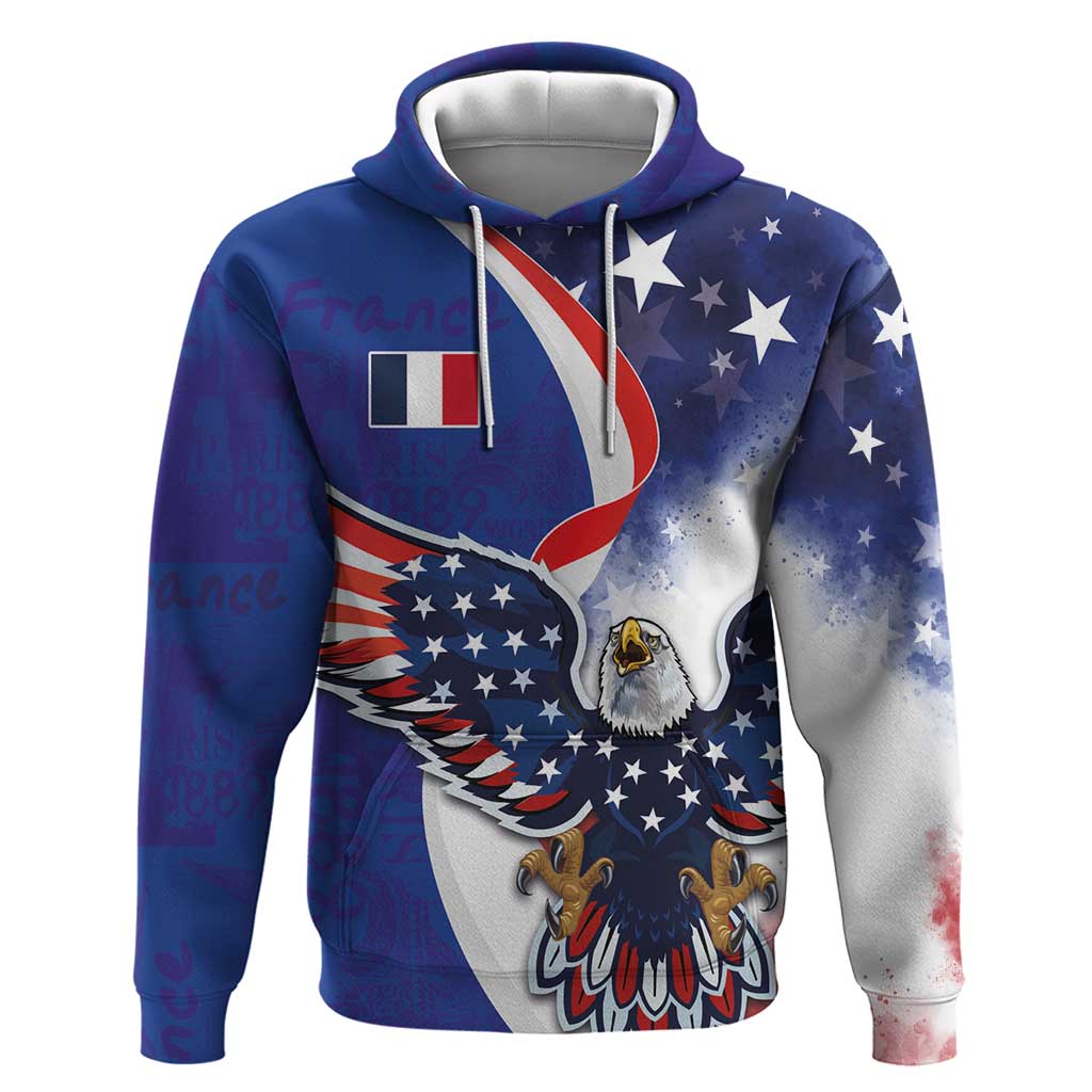 French American Heritage Month Hoodie USA Eagle and France Urban Paris National Flag Style LT03