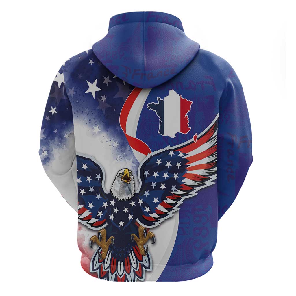 French American Heritage Month Hoodie USA Eagle and France Urban Paris National Flag Style LT03