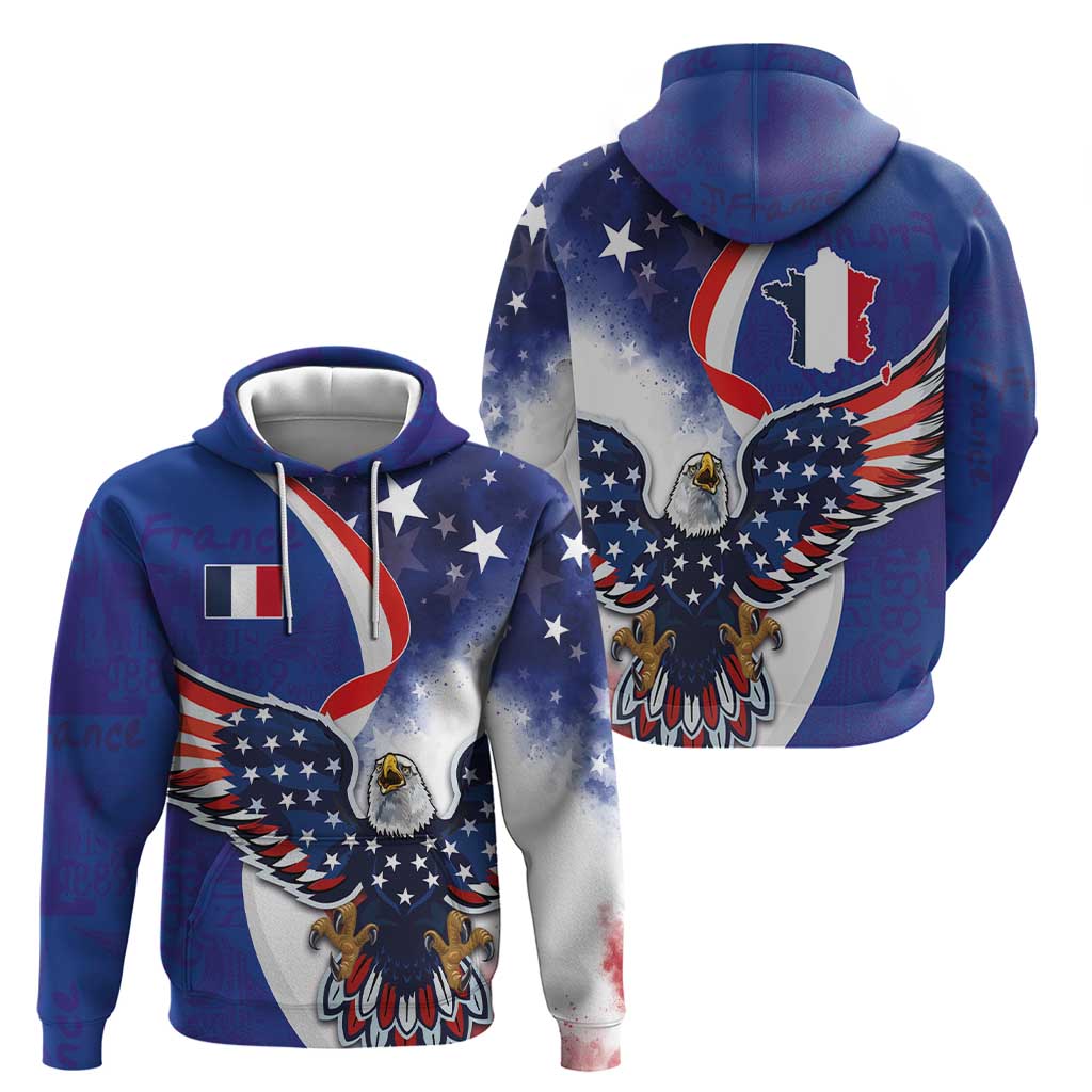 French American Heritage Month Hoodie USA Eagle and France Urban Paris National Flag Style LT03