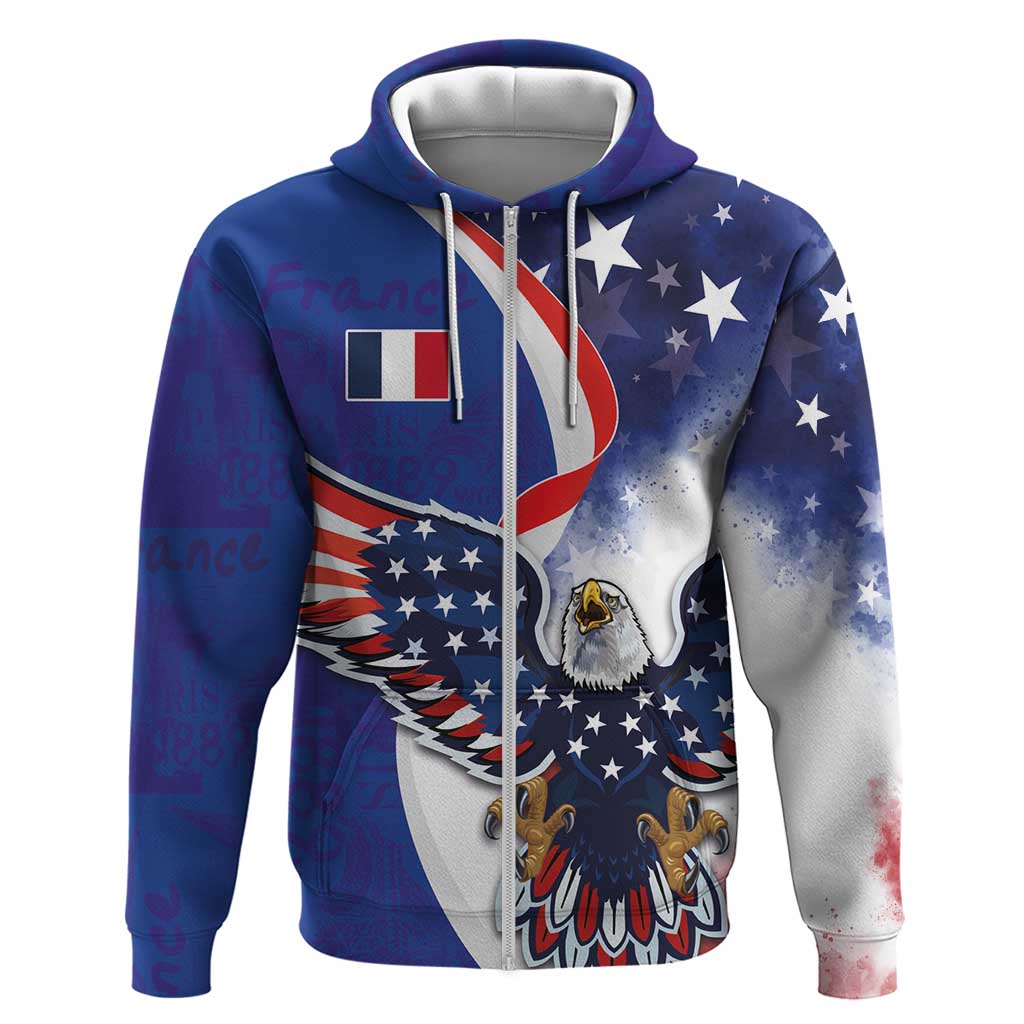 French American Heritage Month Hoodie USA Eagle and France Urban Paris National Flag Style LT03