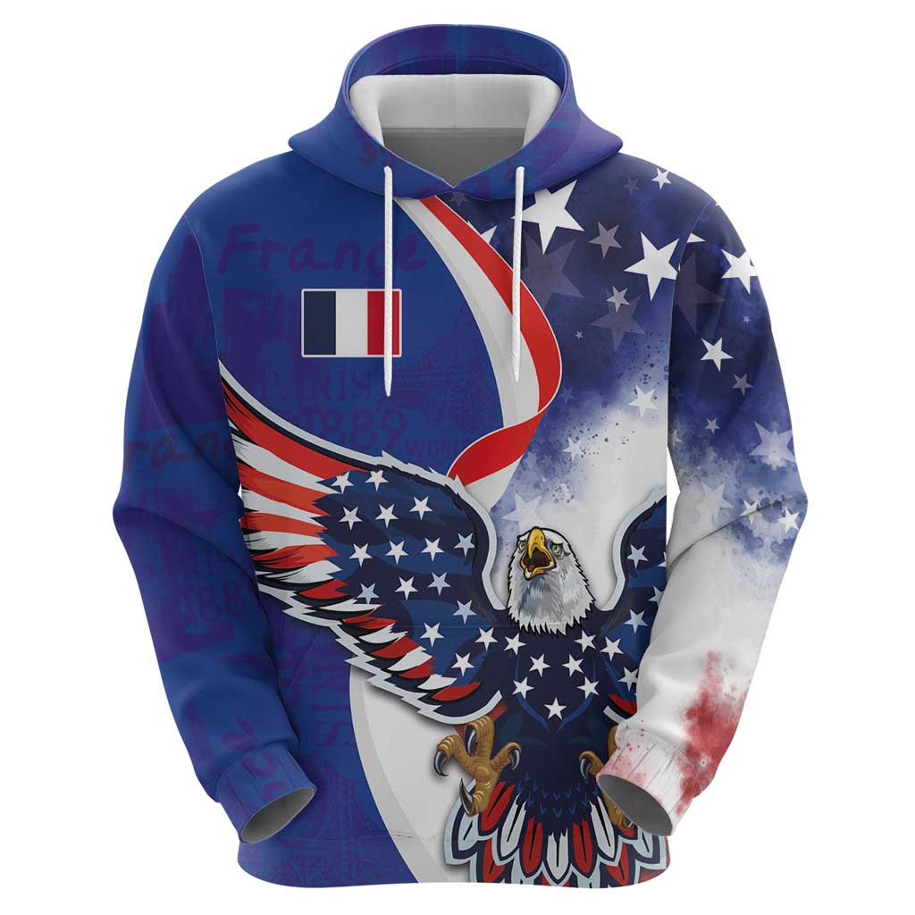 French American Heritage Month Hoodie USA Eagle and France Urban Paris National Flag Style LT03