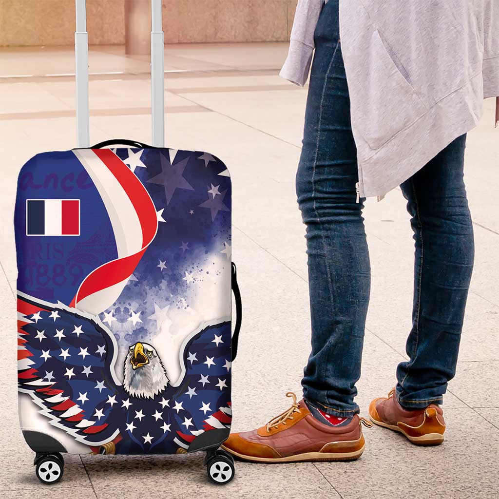 French American Heritage Month Luggage Cover USA Eagle and France Urban Paris National Flag Style LT03