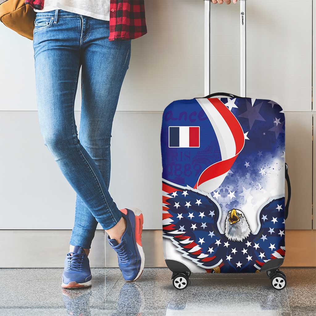 French American Heritage Month Luggage Cover USA Eagle and France Urban Paris National Flag Style LT03