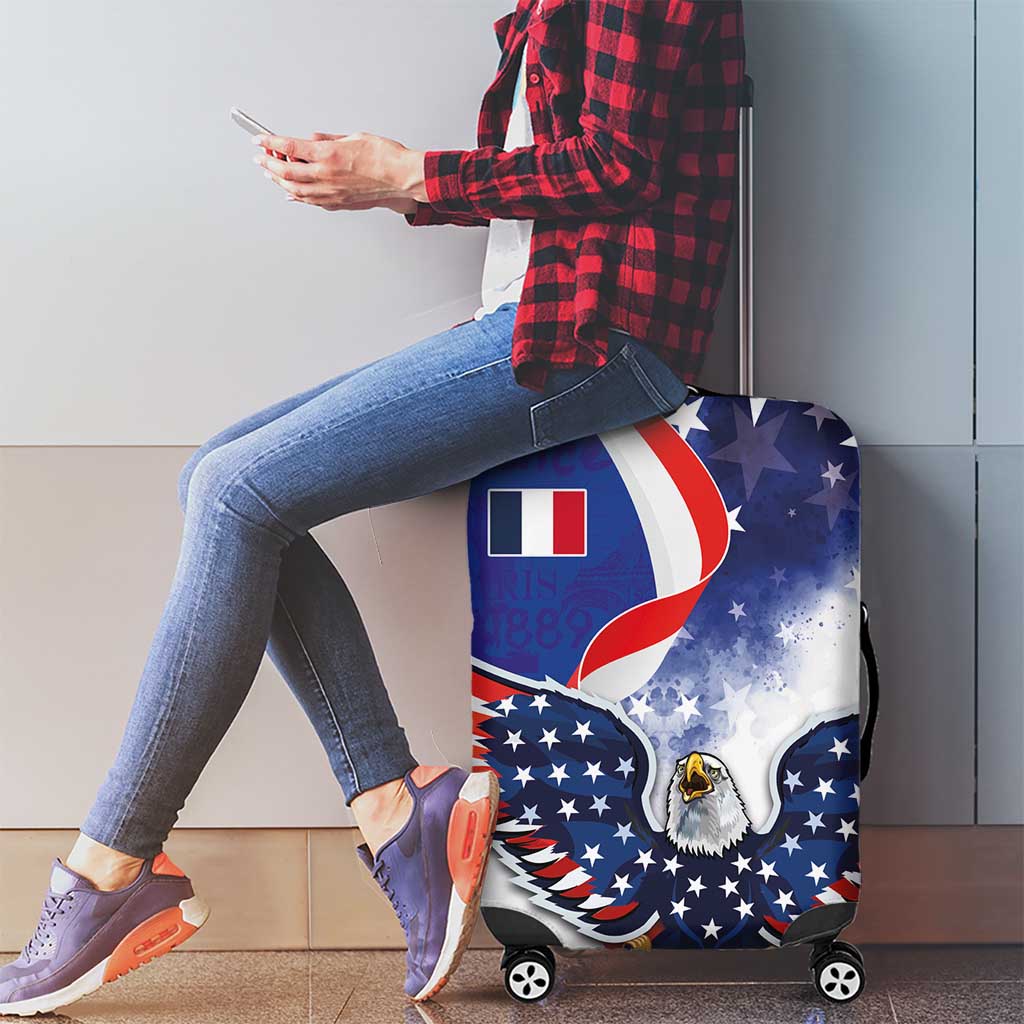French American Heritage Month Luggage Cover USA Eagle and France Urban Paris National Flag Style LT03