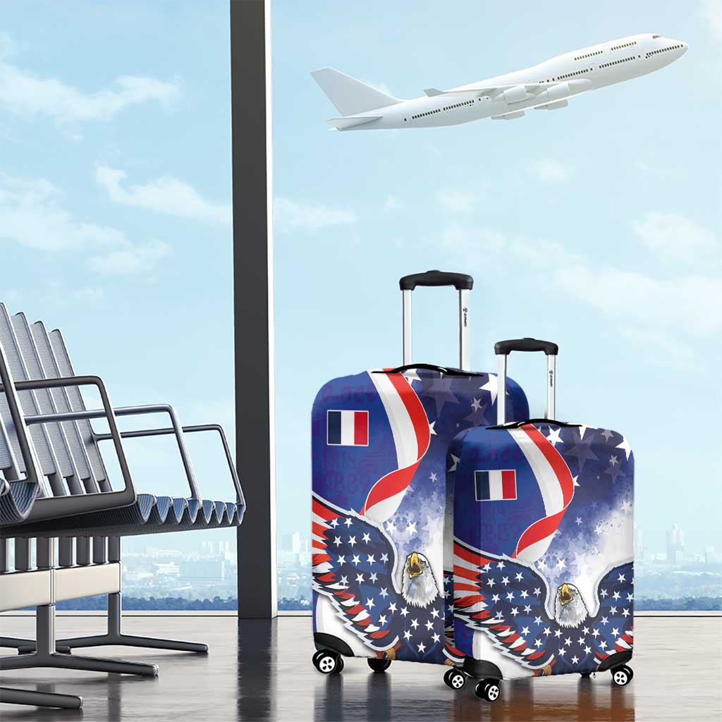 French American Heritage Month Luggage Cover USA Eagle and France Urban Paris National Flag Style LT03