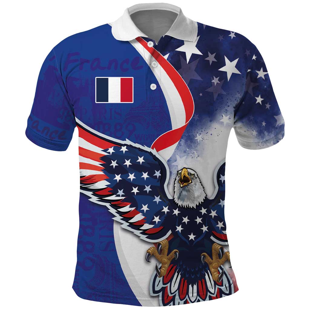 French American Heritage Month Polo Shirt USA Eagle and France Urban Paris National Flag Style LT03