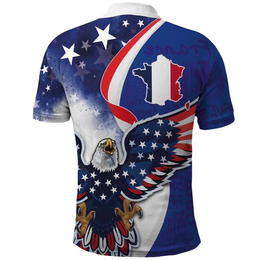 French American Heritage Month Polo Shirt USA Eagle and France Urban Paris National Flag Style LT03