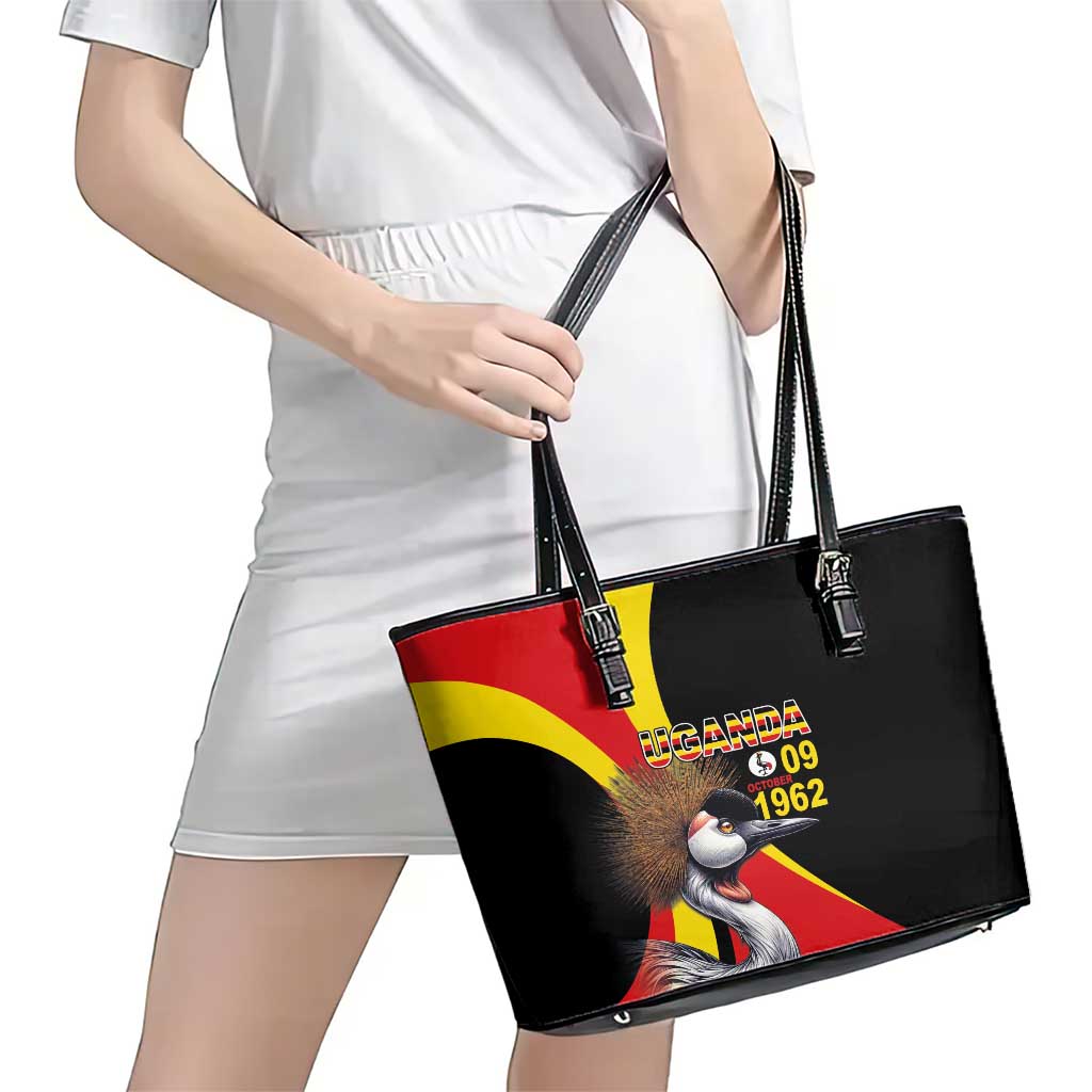 Uganda Independence Day with Crowned Cranes Leather Tote Bag LT03