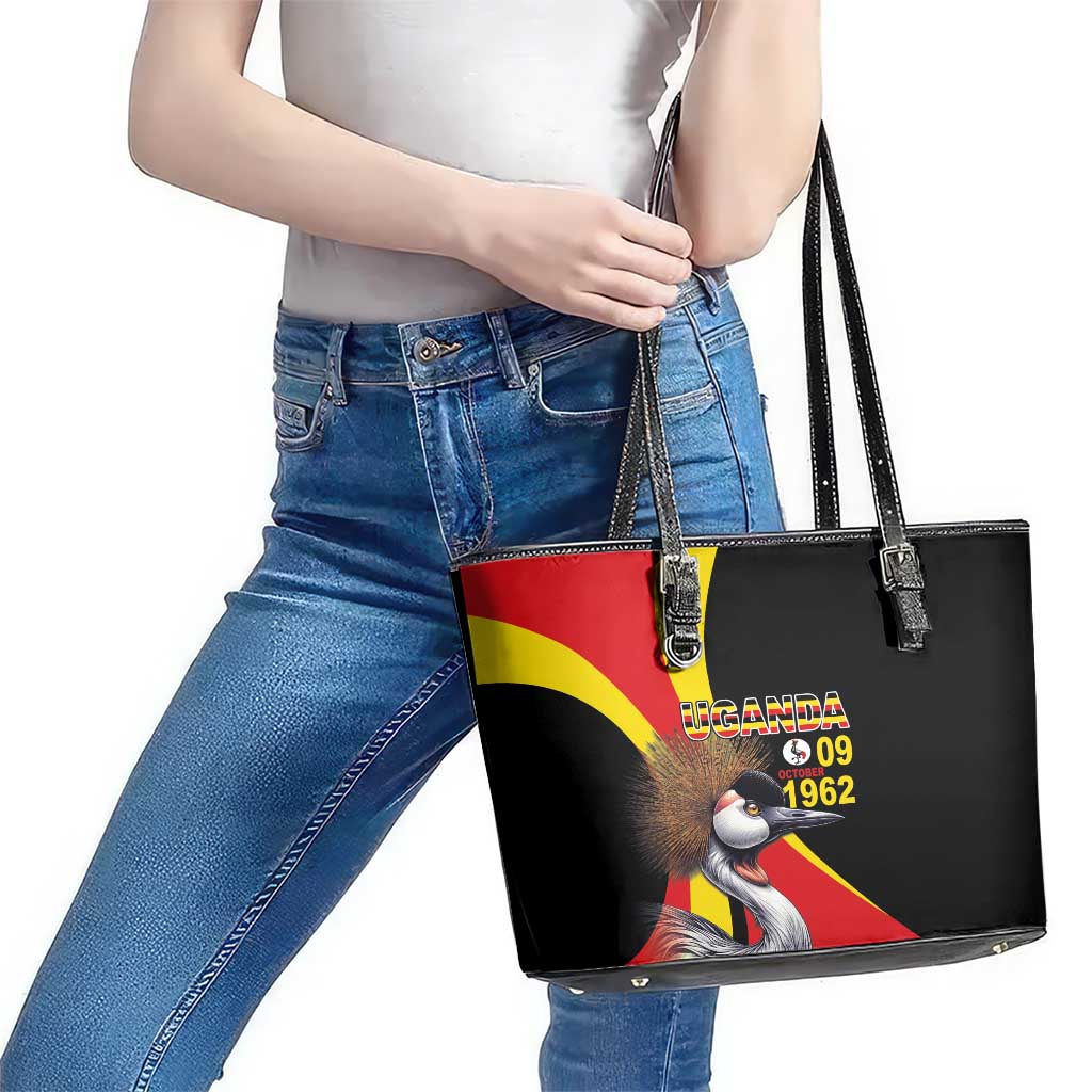 Uganda Independence Day with Crowned Cranes Leather Tote Bag LT03