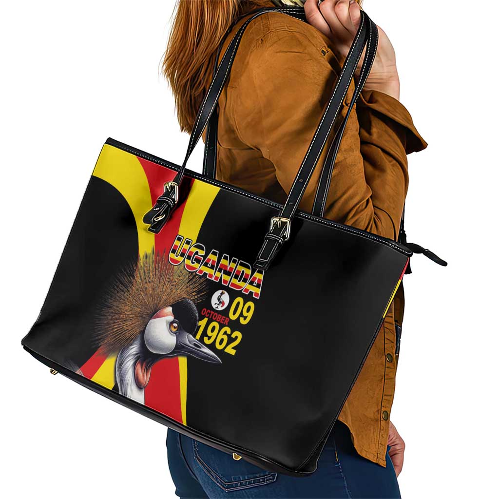 Uganda Independence Day with Crowned Cranes Leather Tote Bag LT03