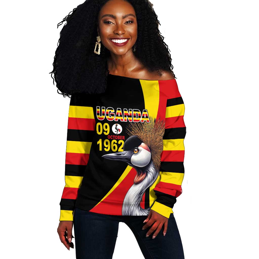 Uganda Independence Day with Crowned Cranes Off Shoulder Sweater LT03