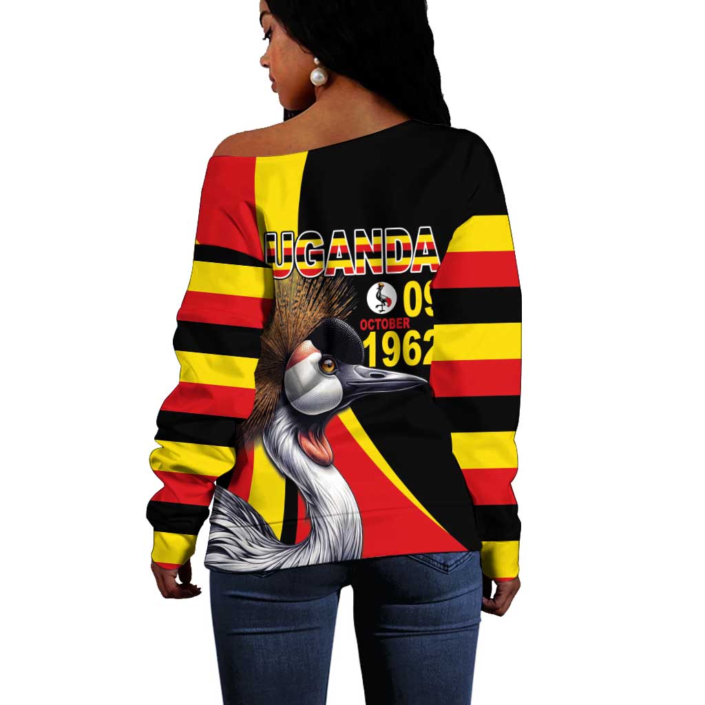 Uganda Independence Day with Crowned Cranes Off Shoulder Sweater LT03