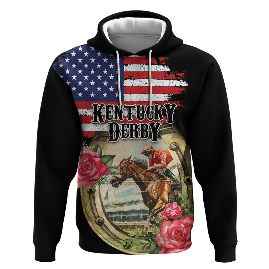 Kentucky Horseshoe Racing Rose Hoodie Grunge American Flag Vintage Style LT03
