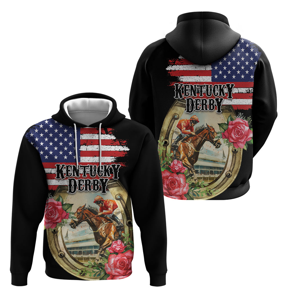 Kentucky Horseshoe Racing Rose Hoodie Grunge American Flag Vintage Style LT03