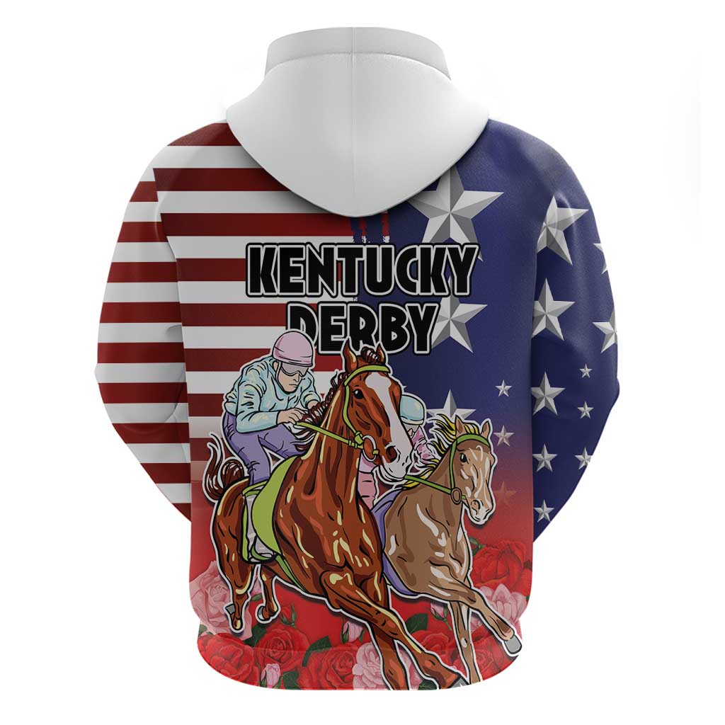 Kentucky Horses Racing Hoodie Roses Road with US Flag Style LT03