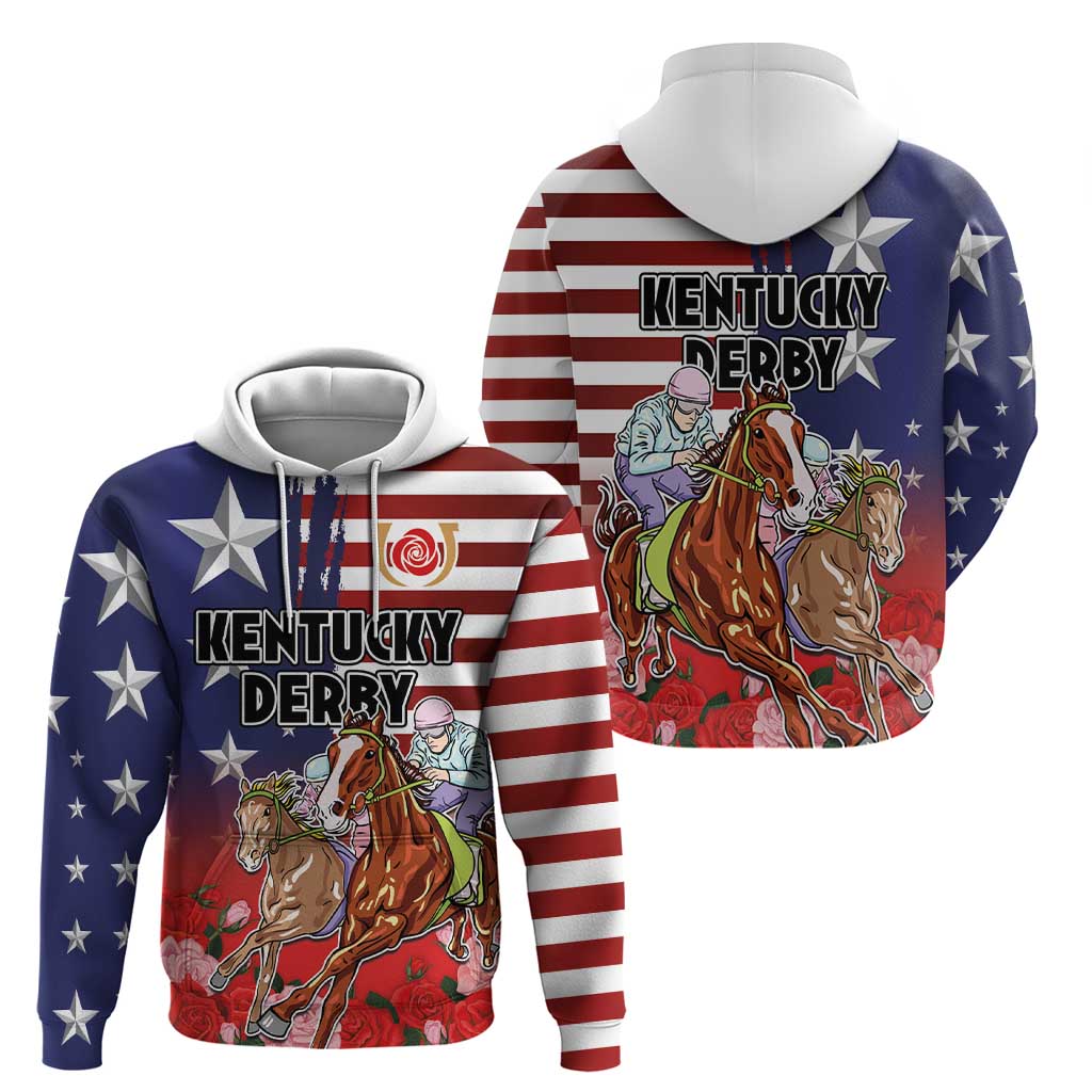 Kentucky Horses Racing Hoodie Roses Road with US Flag Style LT03