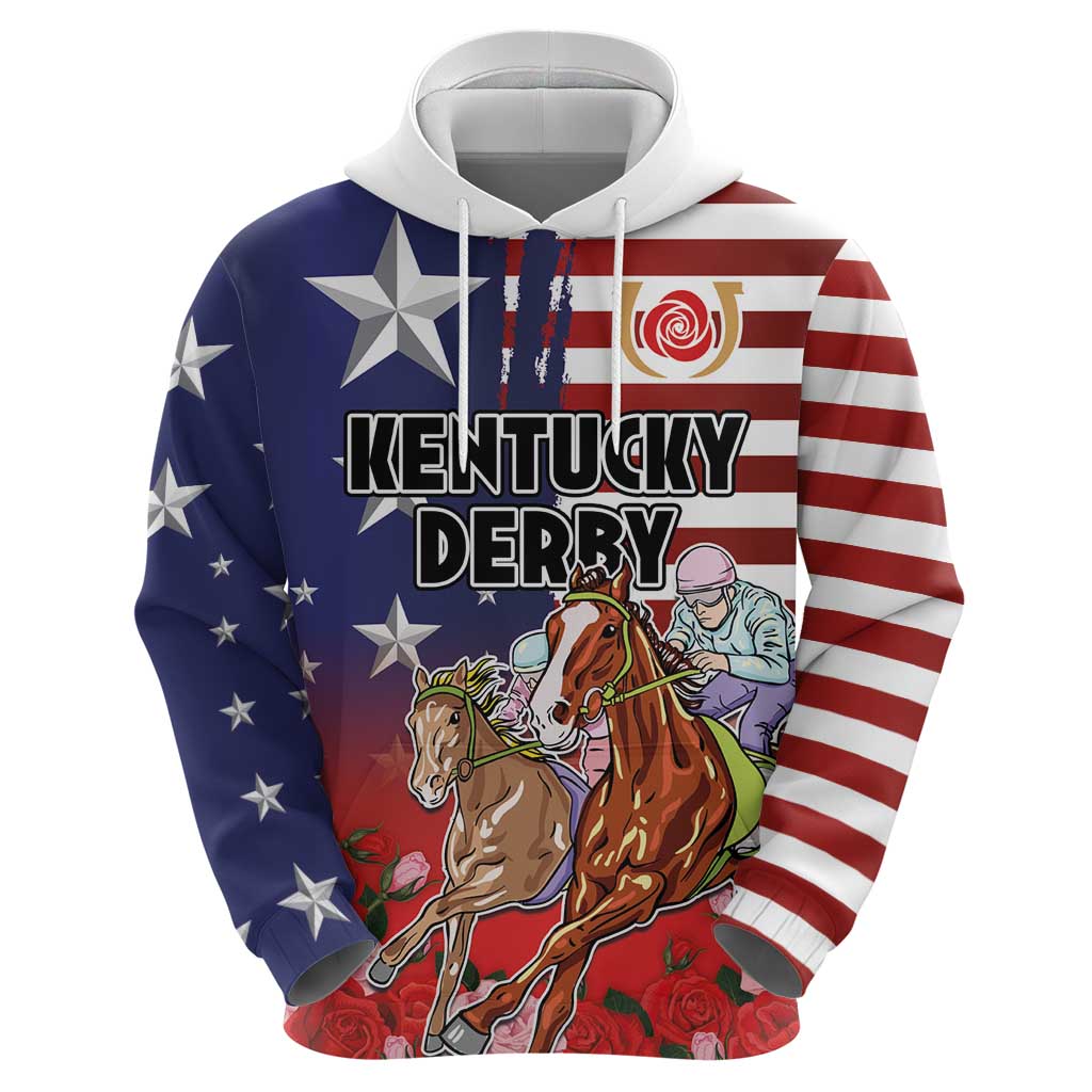 Kentucky Horses Racing Hoodie Roses Road with US Flag Style LT03