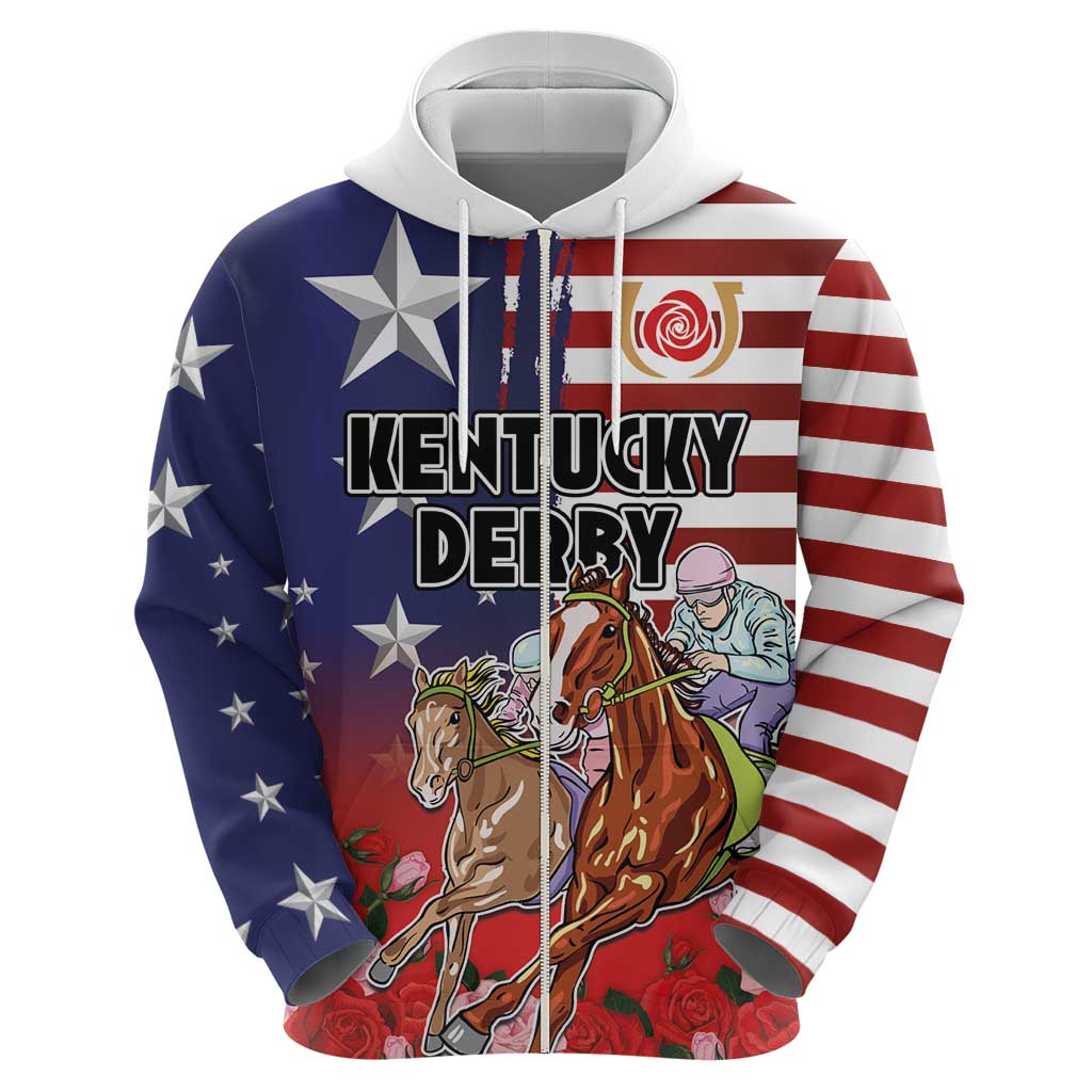 Kentucky Horses Racing Hoodie Roses Road with US Flag Style LT03