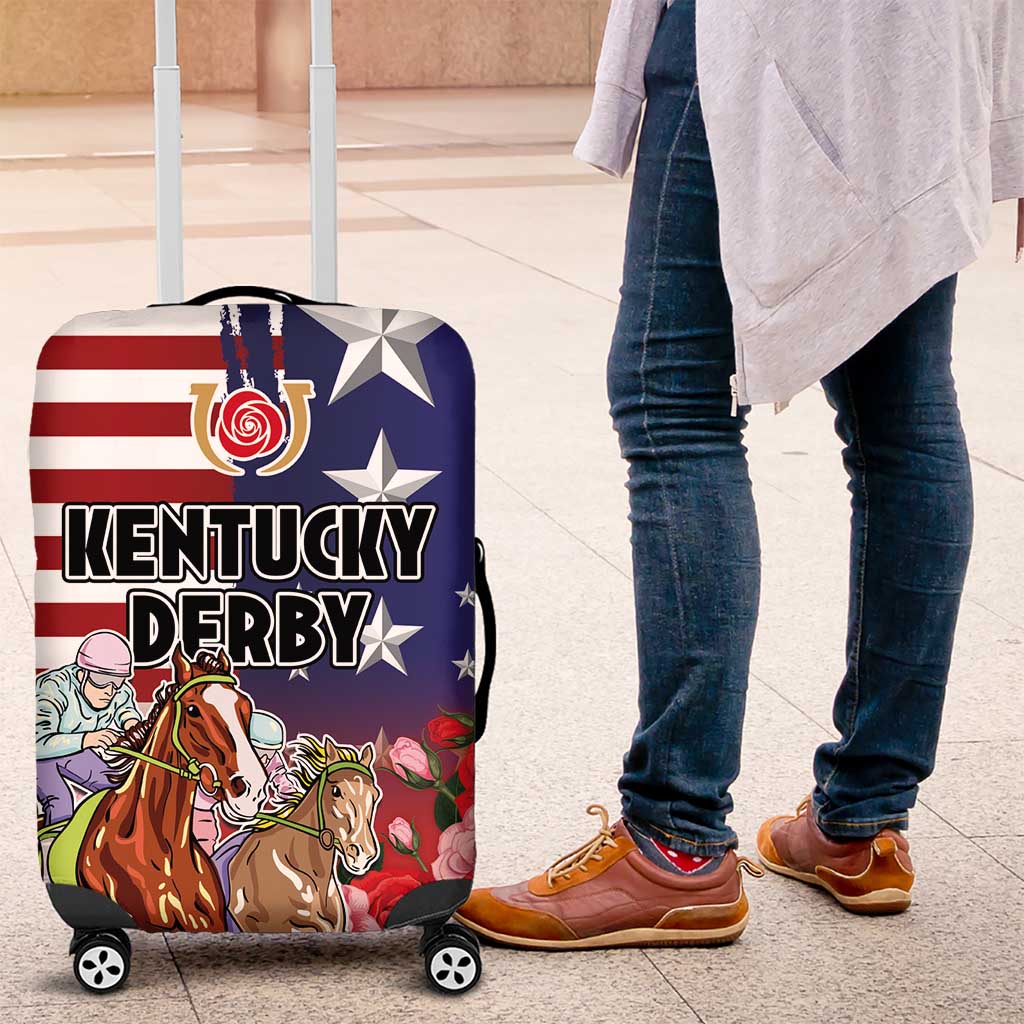 Kentucky Horses Racing Luggage Cover Roses Road with US Flag Style LT03