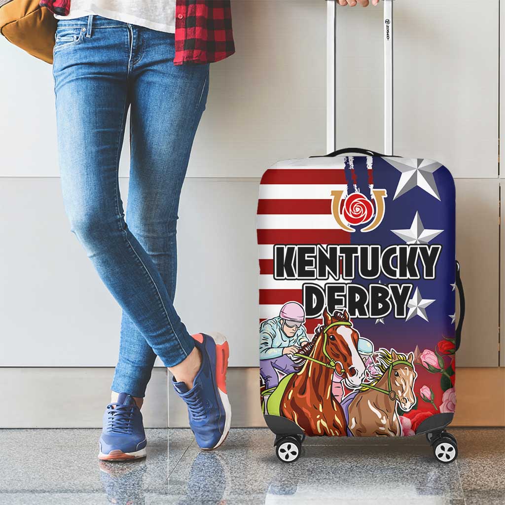 Kentucky Horses Racing Luggage Cover Roses Road with US Flag Style LT03