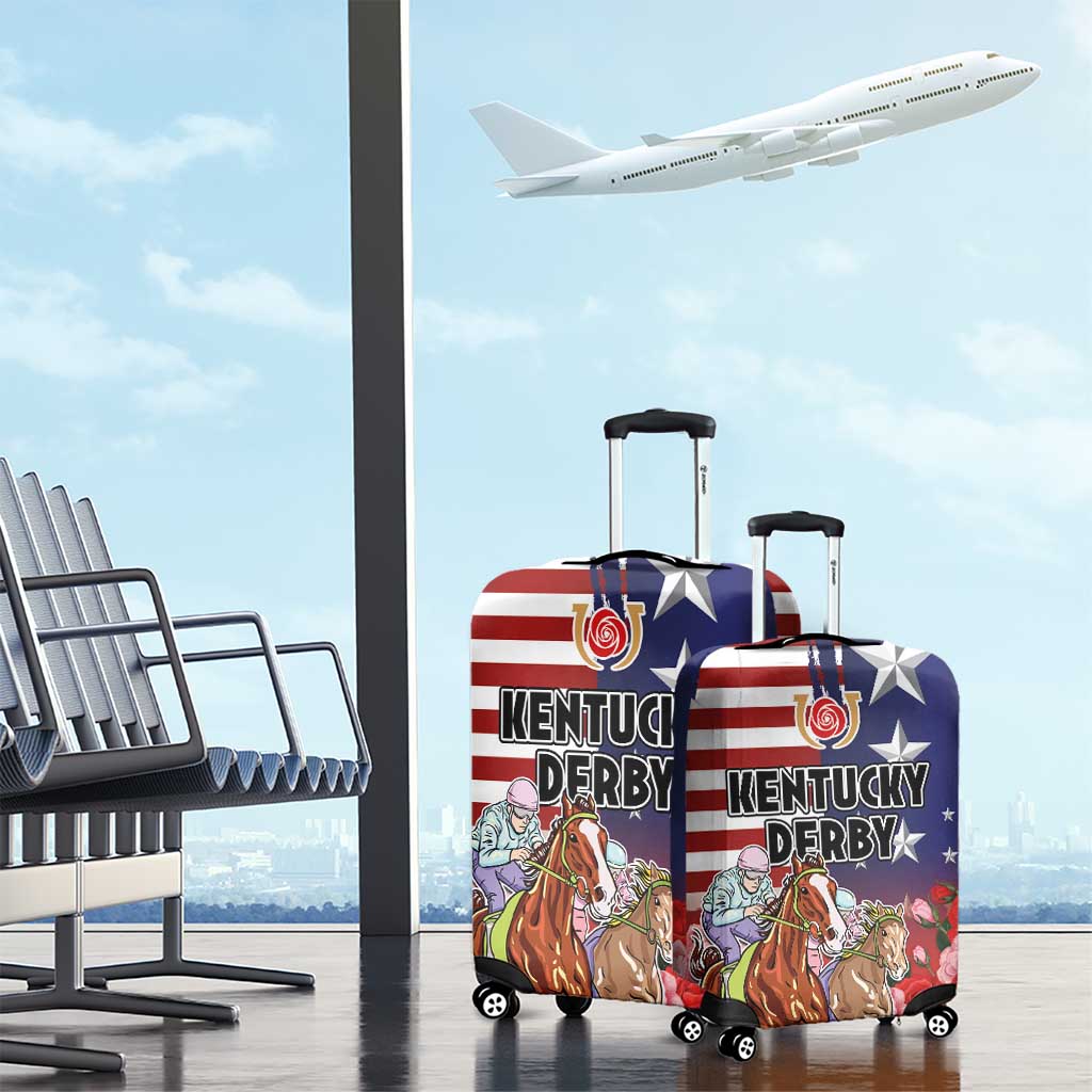 Kentucky Horses Racing Luggage Cover Roses Road with US Flag Style LT03