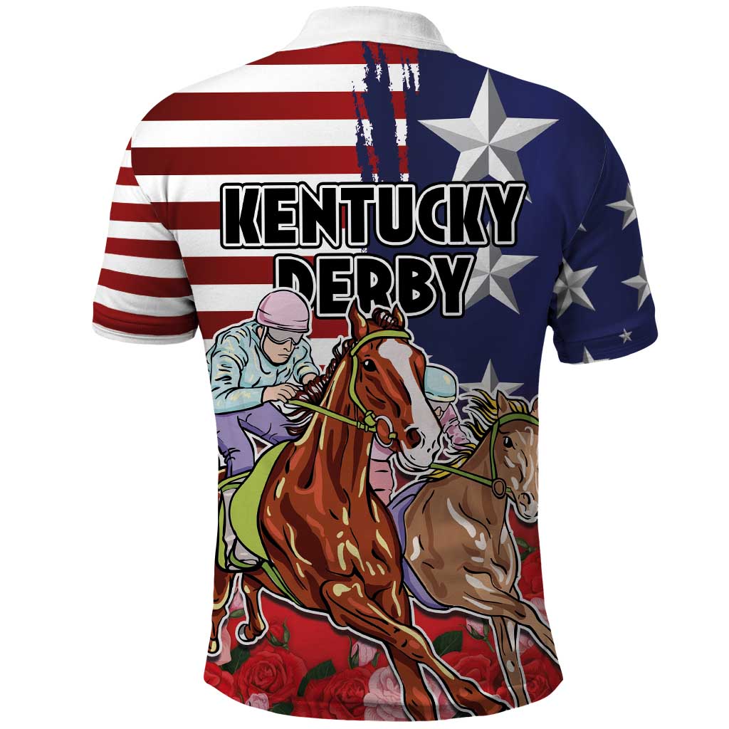 Kentucky Horses Racing Polo Shirt Roses Road with US Flag Style LT03