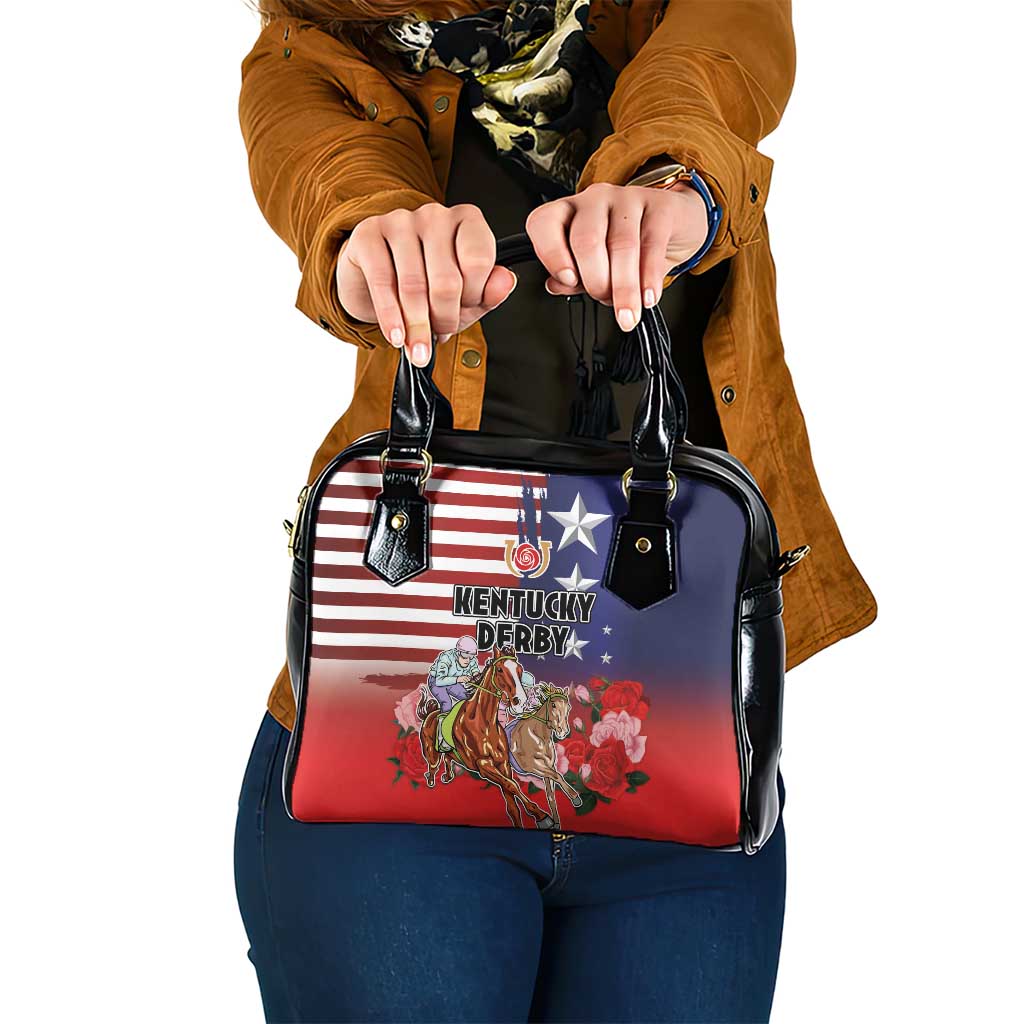 Kentucky Horses Racing Shoulder Handbag Roses Road with US Flag Style LT03